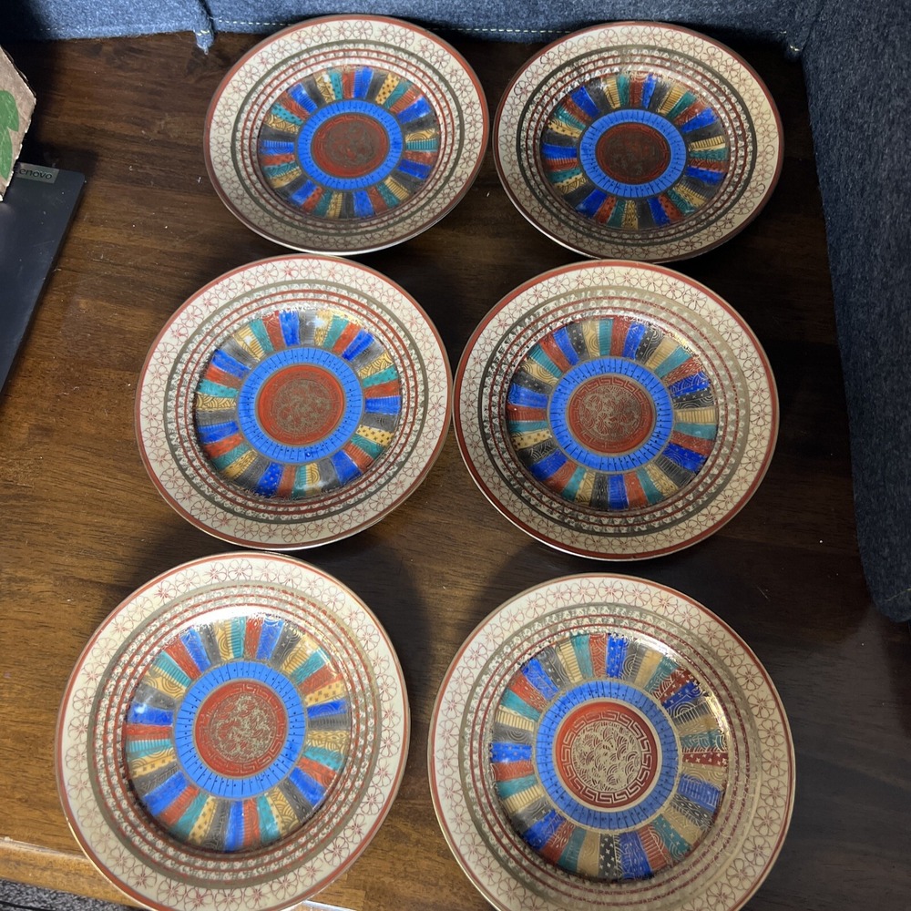 Vintage Ceramic Porcelain Japan Stamp Salad Plate Multi Color 7 1/4" Lot Of‎ 6
